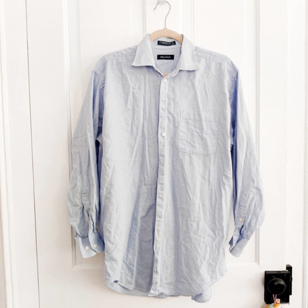 Nautica Blue and White Button Down - 16 Neck 32/33 Sleeve